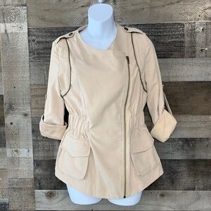 Miami Khaki Tan Zipper Detail Moto Style Jacket